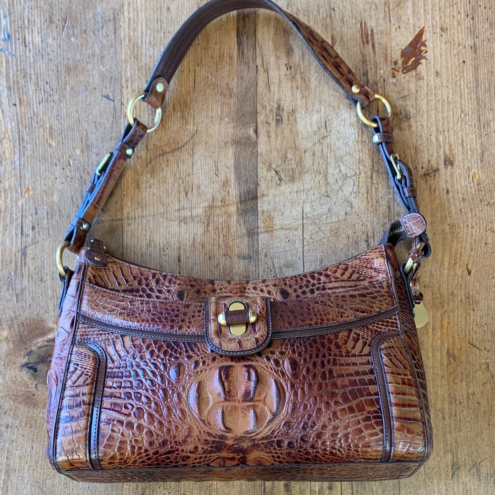 Brahmin Brown Croc-Embossed Shoulder Bag